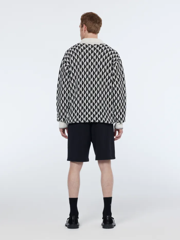 Textured Jacquard Dropped Shoulder Long Sleeve Polo Imagine Stripe White Men Scotch and Soda Knitwear Textured Jacquard Dropped Shoulder Long Sleeve Polo Imagine Stripe White Men Scotch and Soda Knitwear