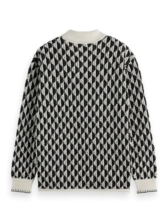 Textured Jacquard Dropped Shoulder Long Sleeve Polo Imagine Stripe White Men Scotch and Soda Knitwear Textured Jacquard Dropped Shoulder Long Sleeve Polo Imagine Stripe White Men Scotch and Soda Knitwear