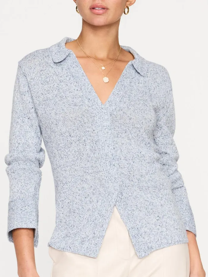 The Ansel Polo Pullover Skye Blue Marl Women Brochu Walker Sweaters