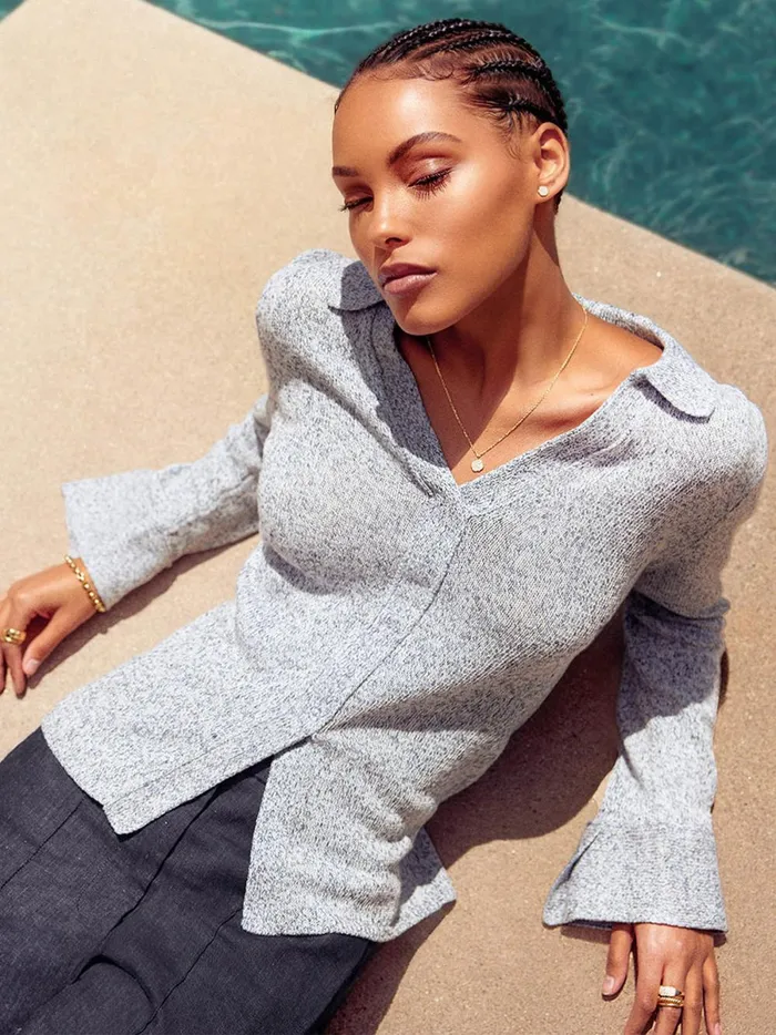 The Ansel Polo Pullover Skye Blue Marl Women Brochu Walker Sweaters