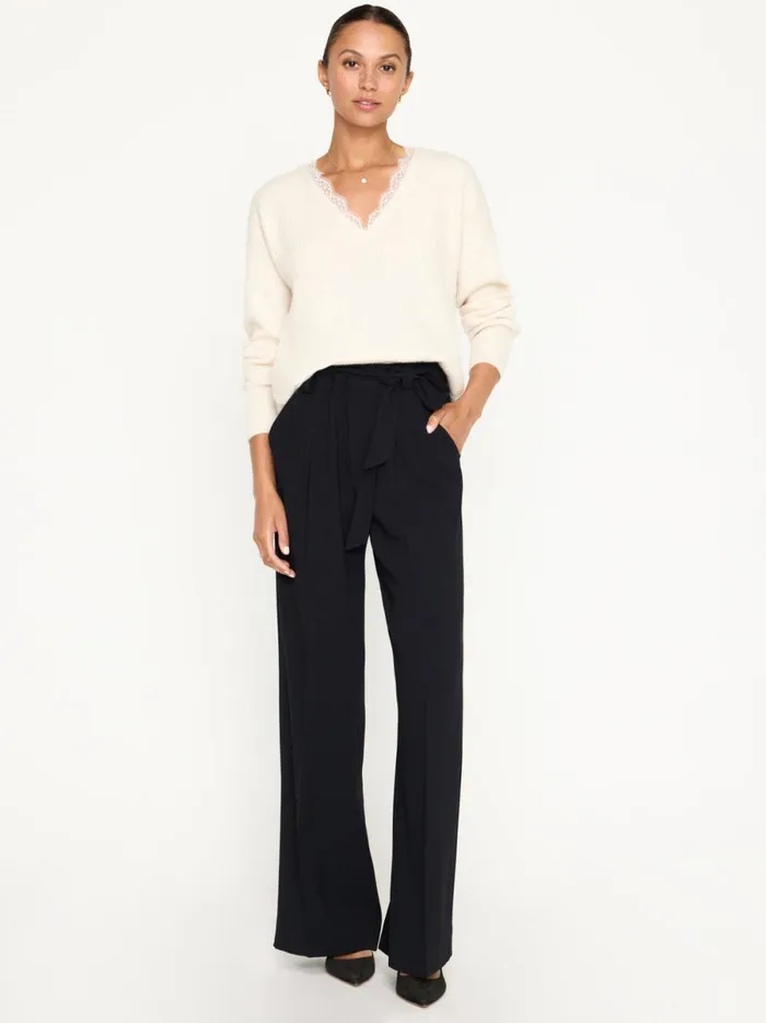 The Ava Lace V Neck Sweater Almond Combo Women Brochu Walker Sweaters