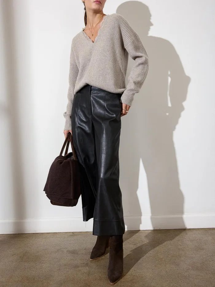 The Ava Lace V Neck Sweater Light Chia Mlange Combo Women Brochu Walker Sweaters