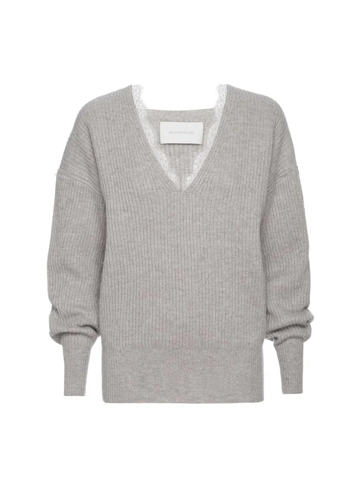 The Ava Lace V Neck Sweater Light Chia Mlange Combo Women Brochu Walker Sweaters