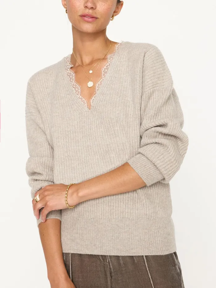 The Ava Lace V Neck Sweater Light Chia Mlange Combo Women Brochu Walker Sweaters