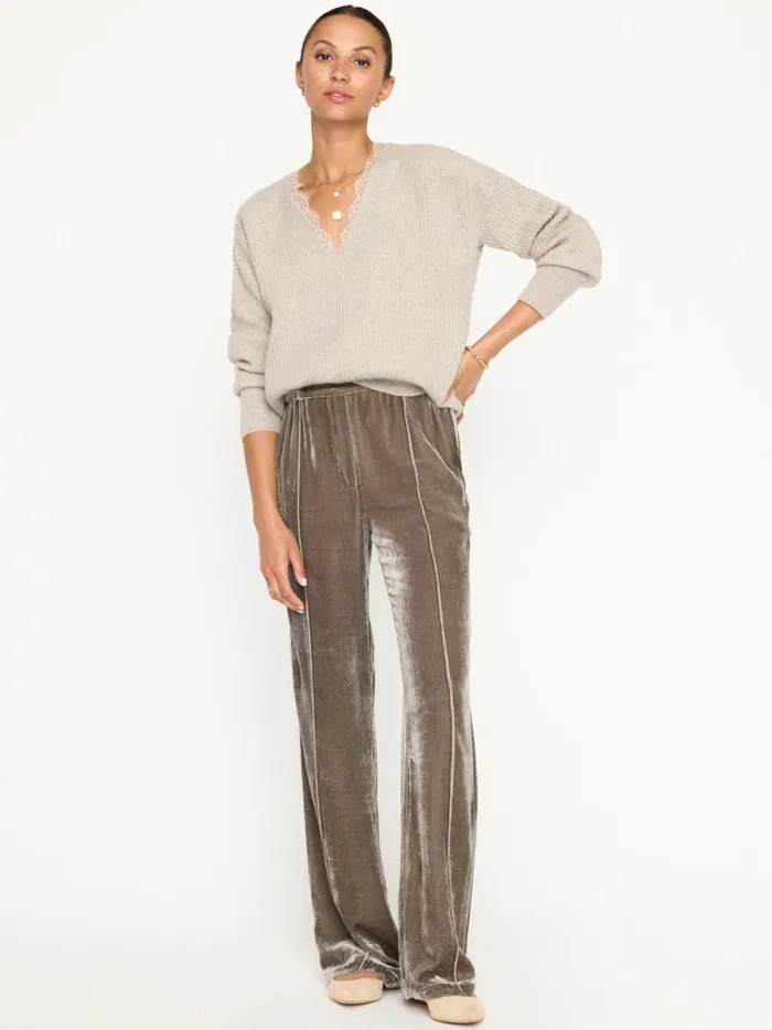 The Ava Lace V Neck Sweater Light Chia Mlange Combo Women Brochu Walker Sweaters