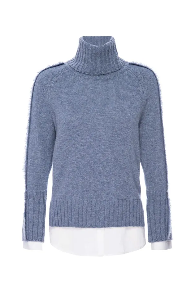 The Jolie Fringe Layered Looker Celeste Blue Melange W White Women Brochu Walker Looker Sweaters