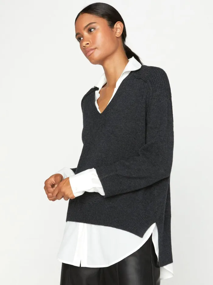 The Looker Layered VNeck Dark Charcoal Women Brochu Walker Sweaters