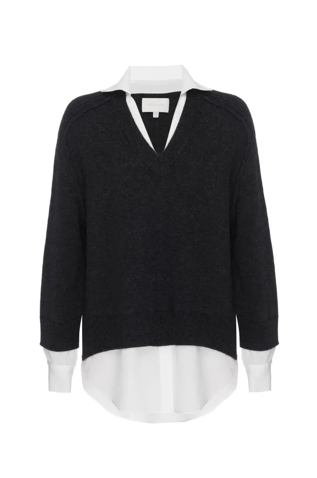 The Looker Layered VNeck Dark Charcoal Women Brochu Walker Sweaters