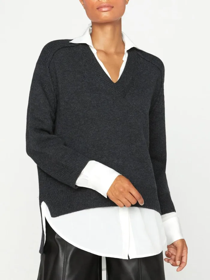 The Looker Layered VNeck Dark Charcoal Women Brochu Walker Sweaters