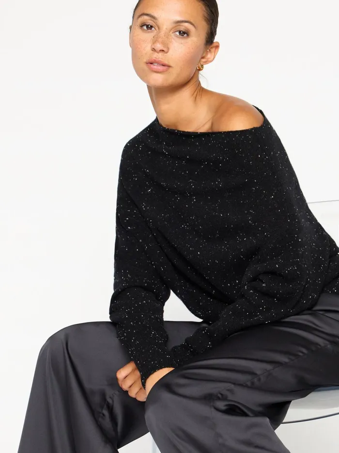 The Lori Off Shoulder Black Multi Women Brochu Walker 100 Cashmere