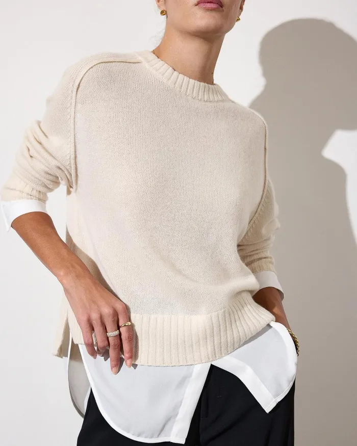 The Parson Crew Looker Almond With White Underlayer Women Brochu Walker Looker Sweaters