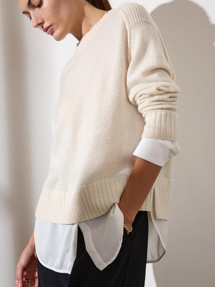 The Parson Crew Looker Almond With White Underlayer Women Brochu Walker Looker Sweaters
