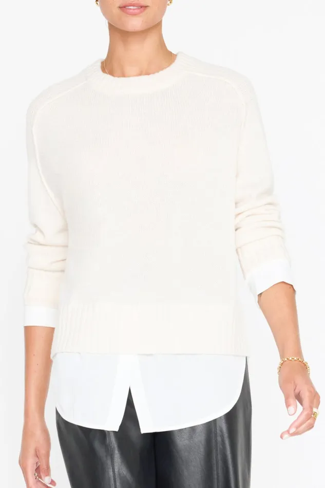 The Parson Crew Looker Almond With White Underlayer Women Brochu Walker Looker Sweaters