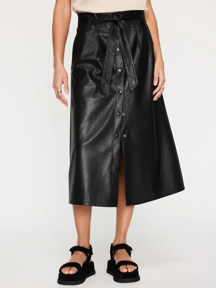 The Teagan Vegan Leather Belted Skirt Black Onyx Women Brochu Walker Bottoms