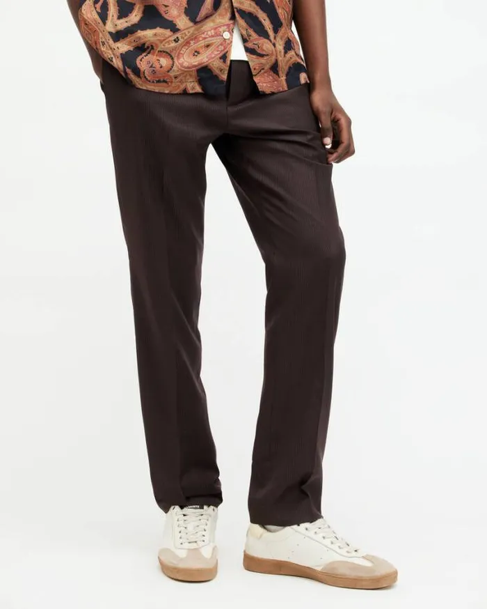 Thorpe Pinstriped Straight Fit Pants Tan Brown Men AllSaints Pants