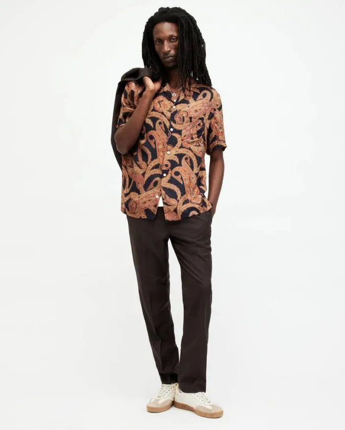Thorpe Pinstriped Straight Fit Pants Tan Brown Men AllSaints Pants