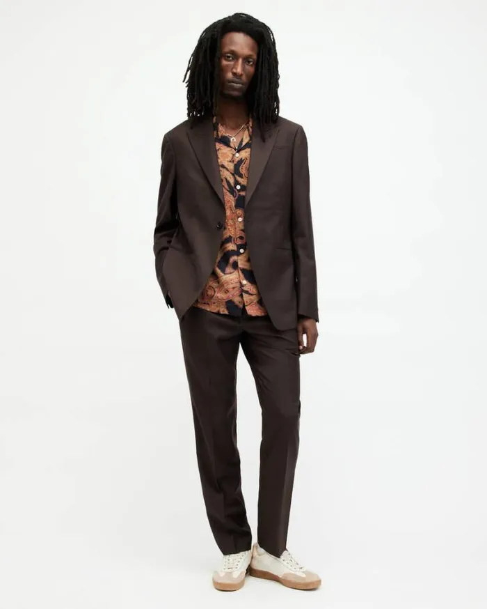 Thorpe Pinstriped Straight Fit Pants Tan Brown Men AllSaints Pants