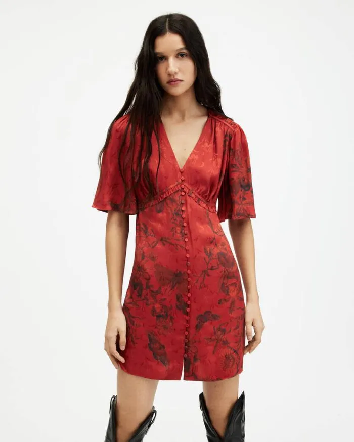 Tian Sanibel Jacquard Mini Dress Rust Red Women AllSaints Dresses