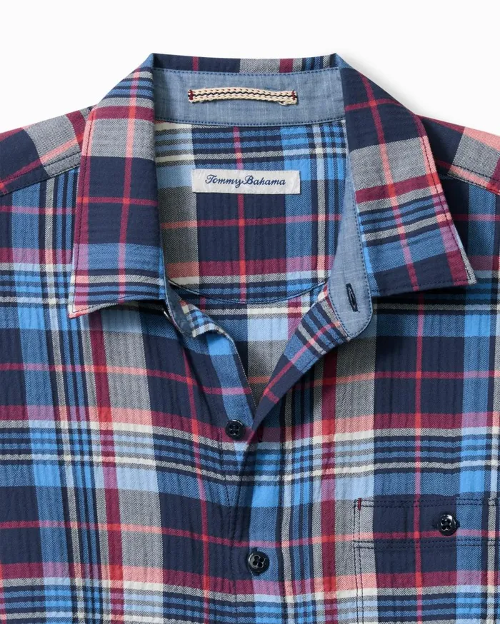 Tommy Bahama Beachside Cotton Summertime Plaidness ShortSleeve Shirt Island Navy Men Shirts