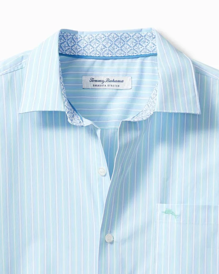 Tommy Bahama Big and Tall Sarasota Stretch Verde Stripe IslandZone Shirt Aqua Aloha Big and Tall Shirts
