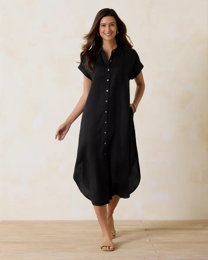 Tommy Bahama Coastalina Linen Maxi Shirt Dress Black Women Dresses Tommy Bahama Coastalina Linen Maxi Shirt Dress Black Women Dresses