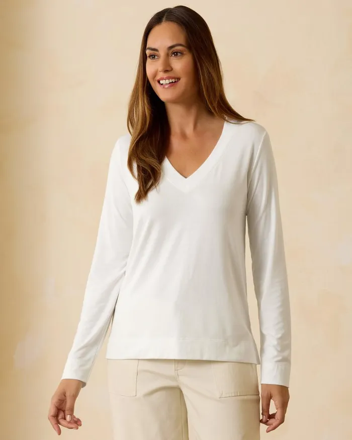 Tommy Bahama Kauai Jersey LongSleeve VNeck TShirt White Women Tops and Shirts Tommy Bahama Kauai Jersey LongSleeve VNeck TShirt White Women Tops and Shirts