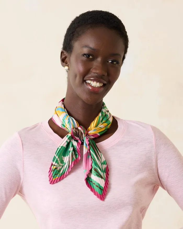Tommy Bahama Mosaic Stripes Pleated Diamond Scarf Chambray Women Scarves and Wraps
