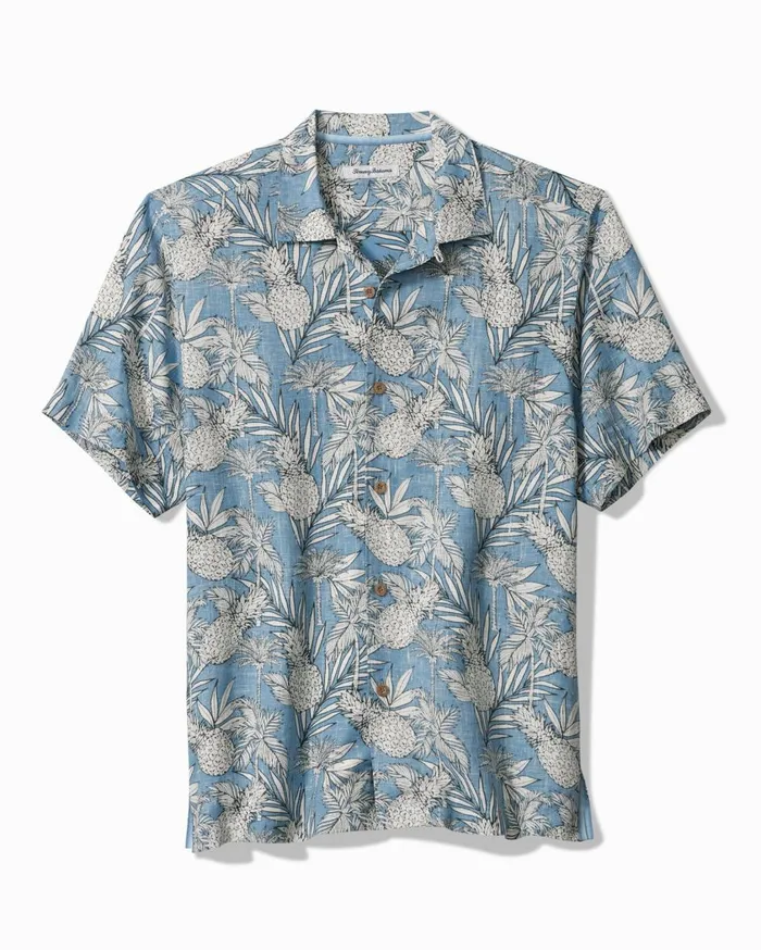 Tommy Bahama Pineapple Tropics Linen Camp Shirt Blue Heaven Men Shirts