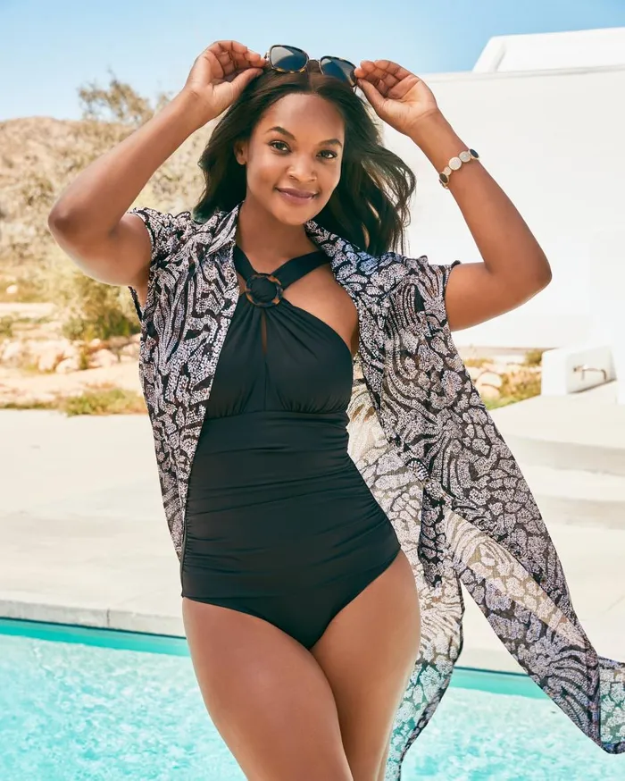 Tommy Bahama Playa Brava Midi Beach Duster Black Women Coverups