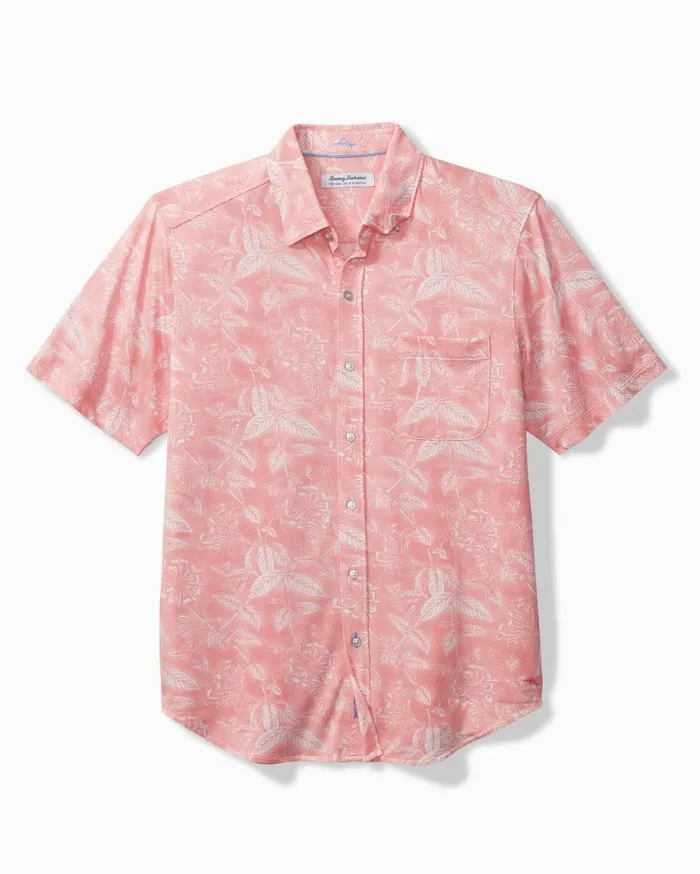 Tommy Bahama San Lucio Coastal Glow Knit Stretch Shirt Pure Coral Men Shirts