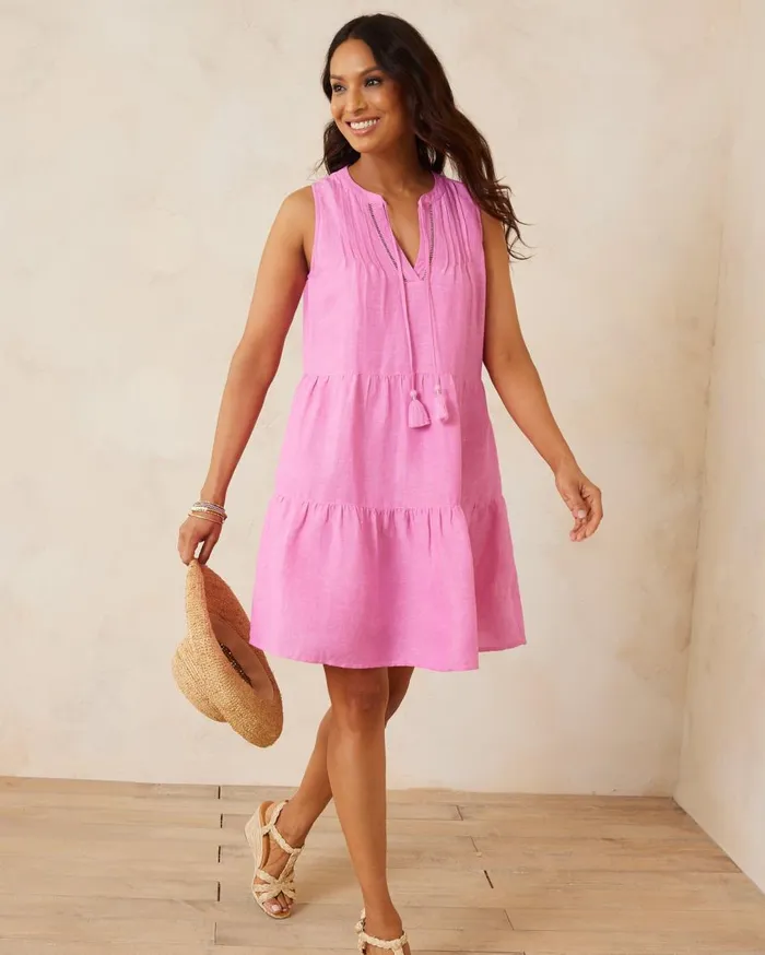 Tommy Bahama St Lucia Tiered Coverup Dress Preppy Pink Women Dresses