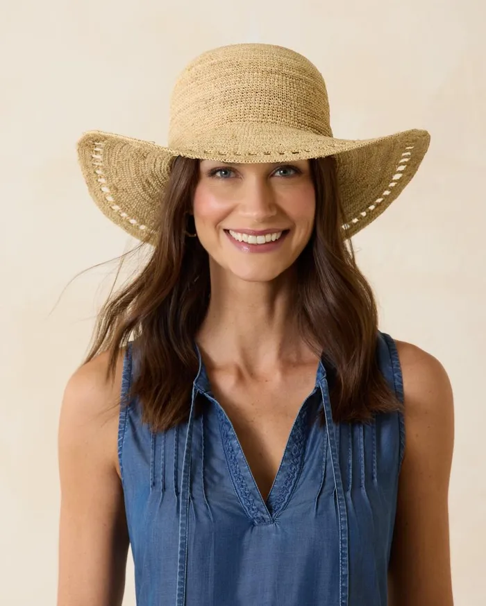 Tommy Bahama Taylor Straw Raffia Lux Hat Naturalgoldwhite Women Hats and Caps