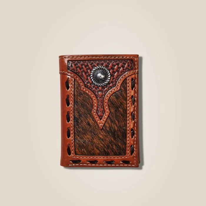 Trifold Wallet Basketweave Calf Hair Brown Men Ariat Bags and Wallets
