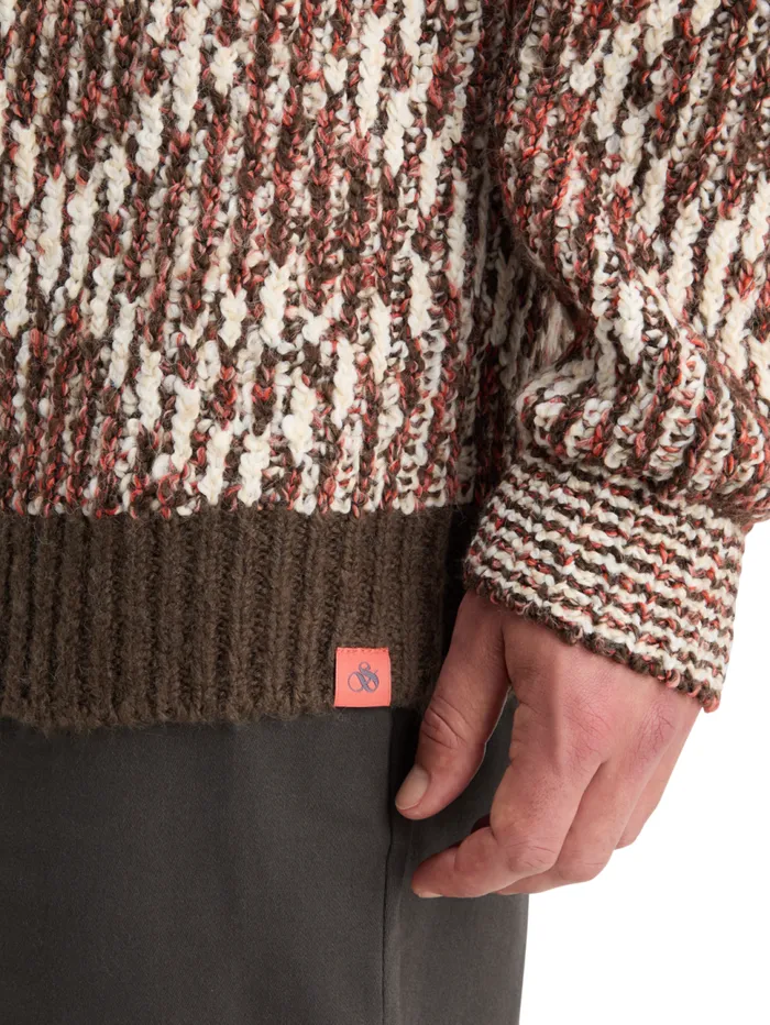 TURTLE NECK JACQUARD EXTRA DROPPED SHOULDER SWEATER Brown Melange Men Scotch and Soda Knitwear TURTLE NECK JACQUARD EXTRA DROPPED SHOULDER SWEATER Brown Melange Men Scotch and Soda Knitwear