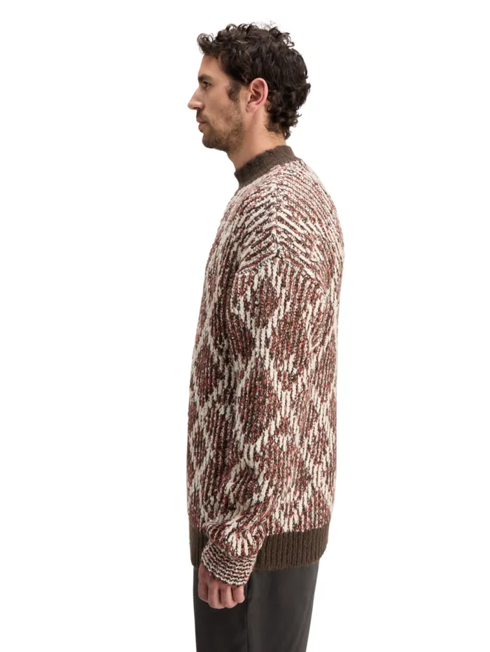 TURTLE NECK JACQUARD EXTRA DROPPED SHOULDER SWEATER Brown Melange Men Scotch and Soda Knitwear TURTLE NECK JACQUARD EXTRA DROPPED SHOULDER SWEATER Brown Melange Men Scotch and Soda Knitwear