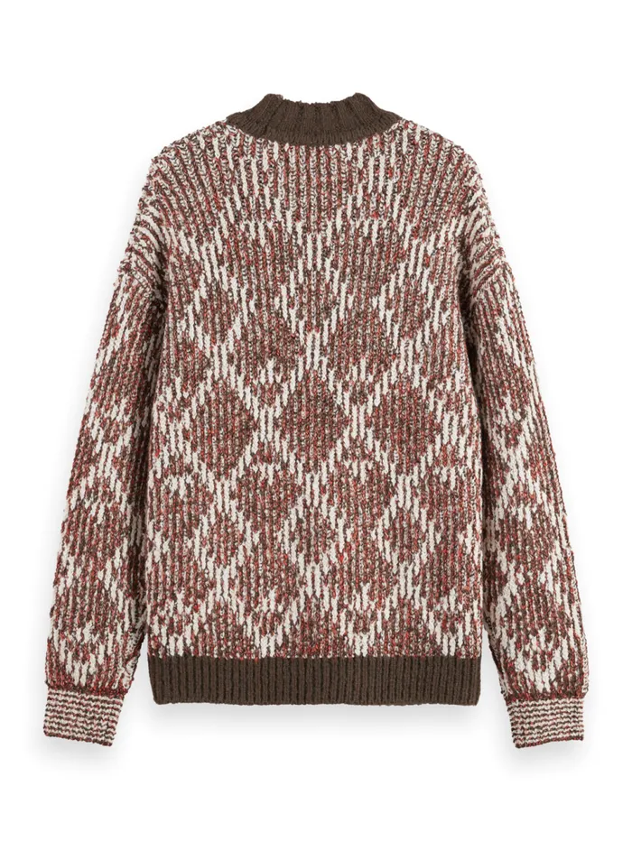 TURTLE NECK JACQUARD EXTRA DROPPED SHOULDER SWEATER Brown Melange Men Scotch and Soda Knitwear TURTLE NECK JACQUARD EXTRA DROPPED SHOULDER SWEATER Brown Melange Men Scotch and Soda Knitwear