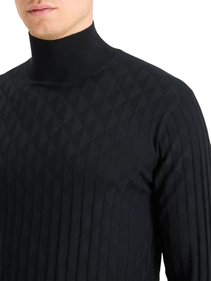 TURTLE NECK REGULAR FIT RELIEF STITCH SWEATER Black Men Scotch and Soda Knitwear TURTLE NECK REGULAR FIT RELIEF STITCH SWEATER Black Men Scotch and Soda Knitwear