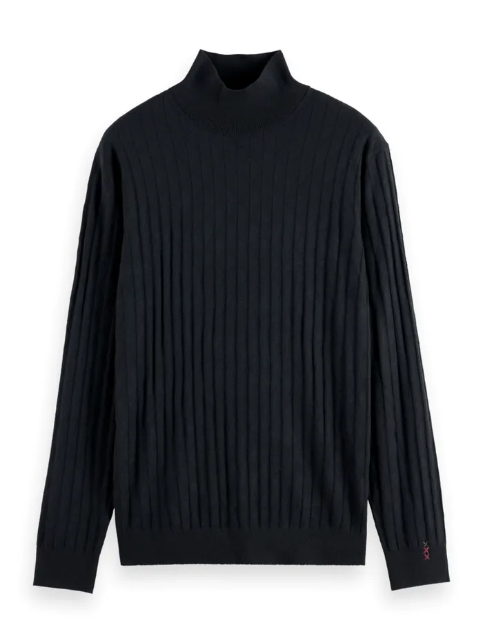 TURTLE NECK REGULAR FIT RELIEF STITCH SWEATER Black Men Scotch and Soda Knitwear TURTLE NECK REGULAR FIT RELIEF STITCH SWEATER Black Men Scotch and Soda Knitwear