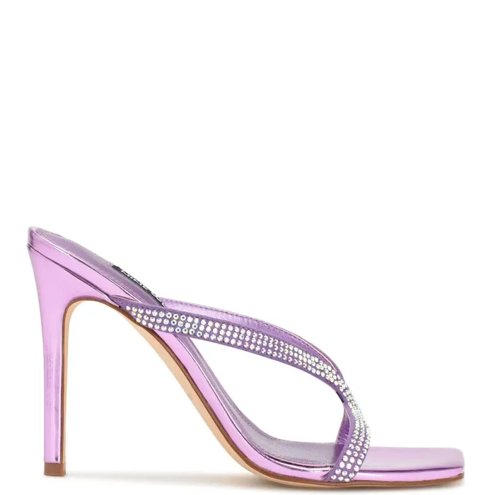Twist Heeled Slide Sandals Purple Metallic Women Nine West Heeled