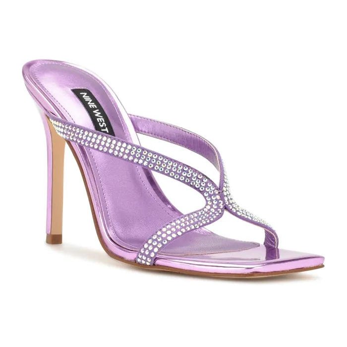 Twist Heeled Slide Sandals Purple Metallic Women Nine West Heeled Twist Heeled Slide Sandals Purple Metallic Women Nine West Heeled