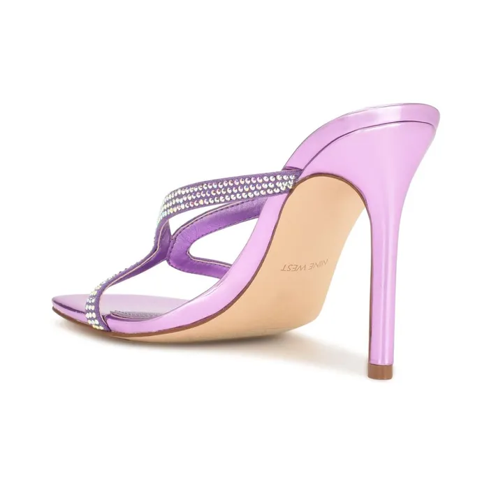 Twist Heeled Slide Sandals Purple Metallic Women Nine West Heeled Twist Heeled Slide Sandals Purple Metallic Women Nine West Heeled