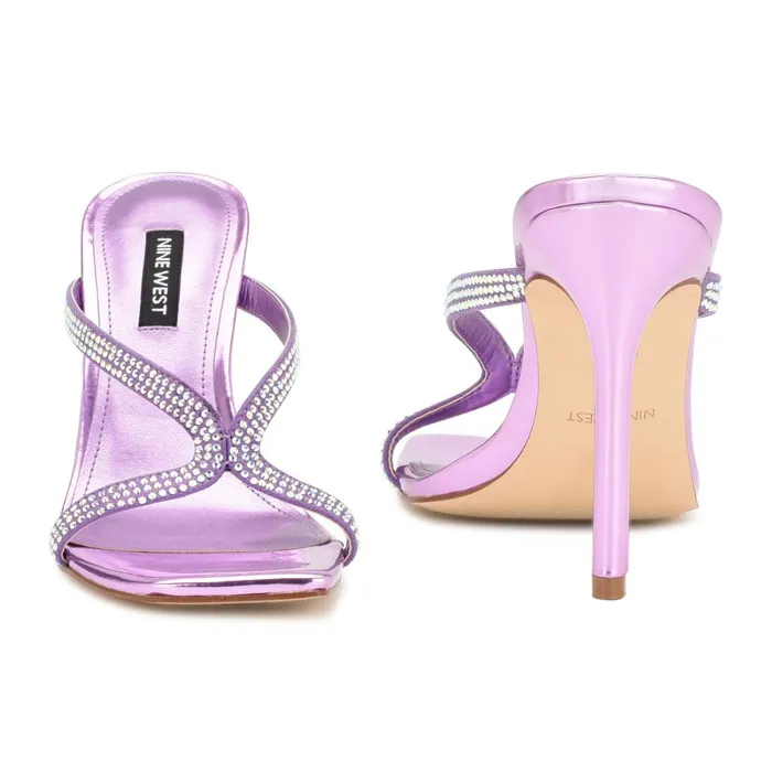 Twist Heeled Slide Sandals Purple Metallic Women Nine West Heeled Twist Heeled Slide Sandals Purple Metallic Women Nine West Heeled