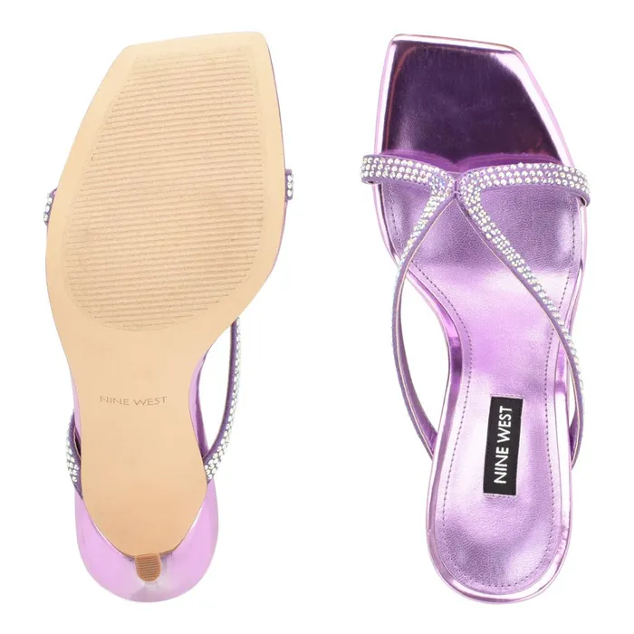 Twist Heeled Slide Sandals Purple Metallic Women Nine West Heeled Twist Heeled Slide Sandals Purple Metallic Women Nine West Heeled