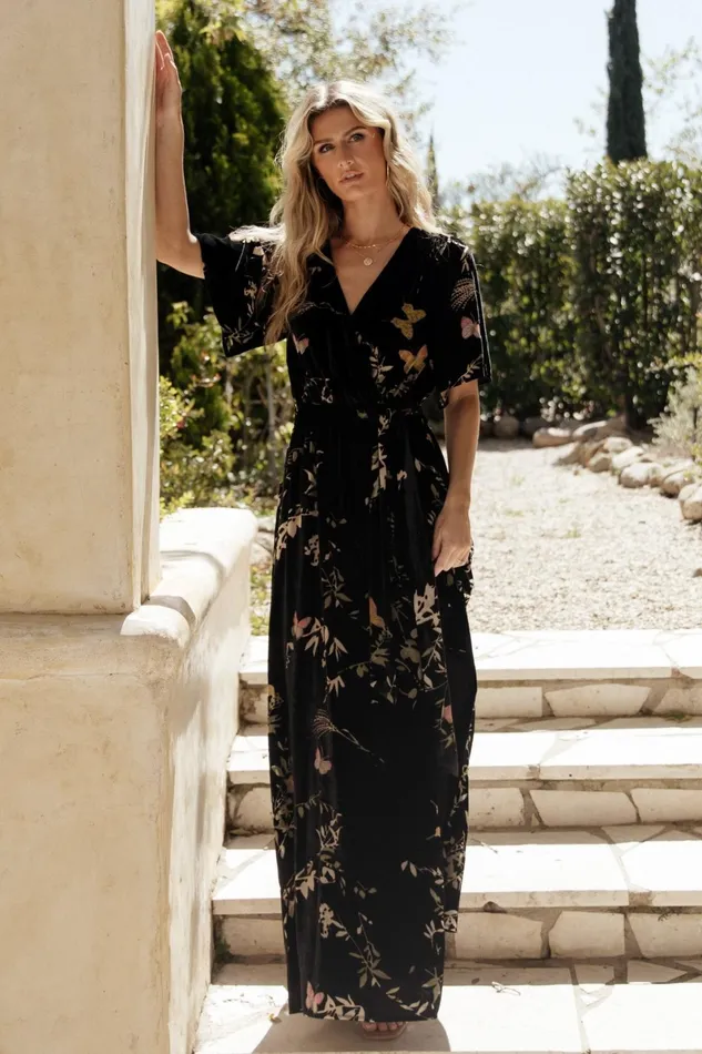 Uma Velvet Maxi Dress Black Butterfly Print Women Baltic Born Wedding Guest Uma Velvet Maxi Dress Black Butterfly Print Women Baltic Born Wedding Guest
