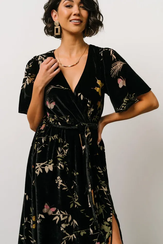 Uma Velvet Maxi Dress Black Butterfly Print Women Baltic Born Wedding Guest Uma Velvet Maxi Dress Black Butterfly Print Women Baltic Born Wedding Guest