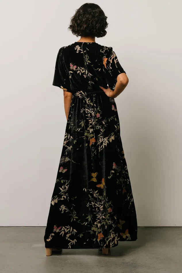 Uma Velvet Maxi Dress Black Butterfly Print Women Baltic Born Wedding Guest Uma Velvet Maxi Dress Black Butterfly Print Women Baltic Born Wedding Guest