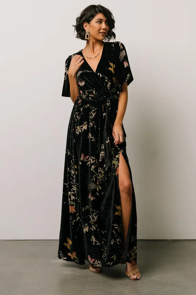 Uma Velvet Maxi Dress Black Butterfly Print Women Baltic Born Wedding Guest Uma Velvet Maxi Dress Black Butterfly Print Women Baltic Born Wedding Guest