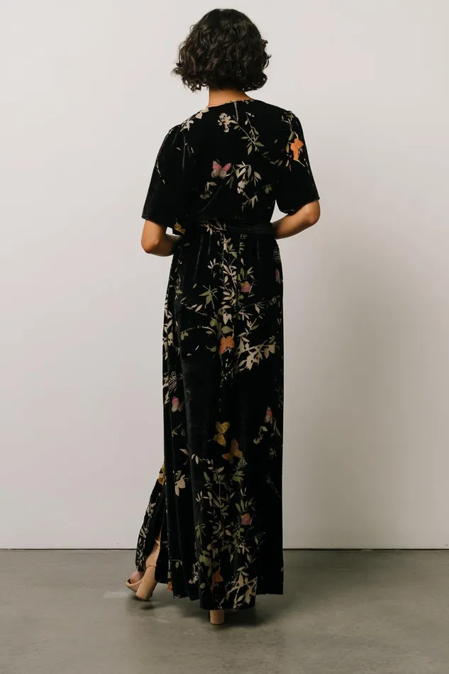 Uma Velvet Maxi Dress Black Butterfly Print Women Baltic Born Wedding Guest Uma Velvet Maxi Dress Black Butterfly Print Women Baltic Born Wedding Guest