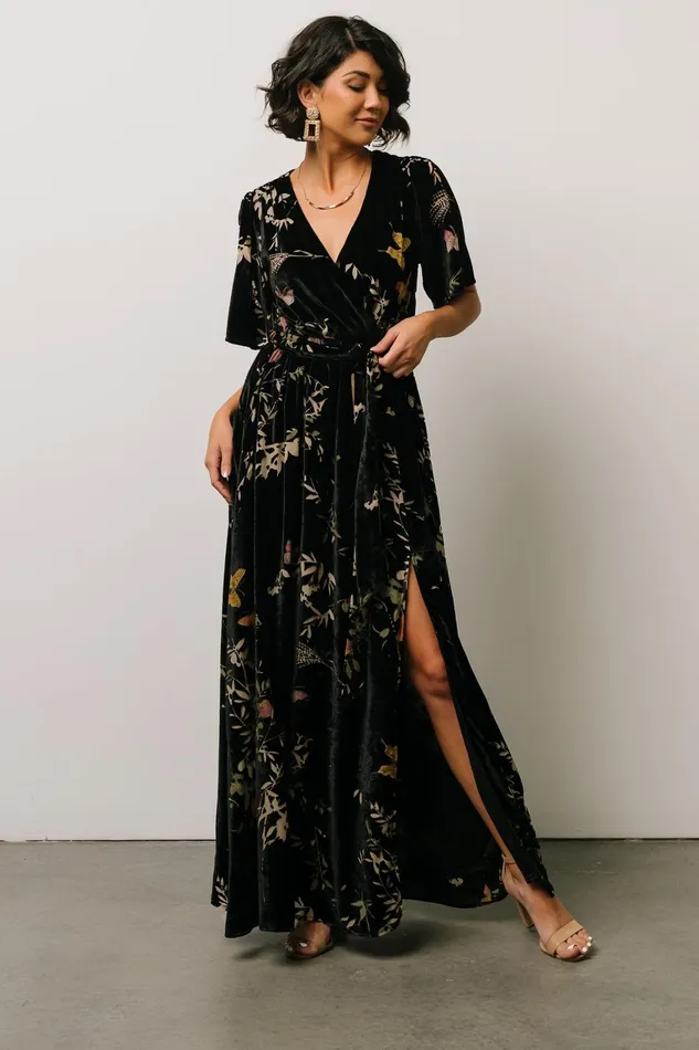 Uma Velvet Maxi Dress Black Butterfly Print Women Baltic Born Wedding Guest Uma Velvet Maxi Dress Black Butterfly Print Women Baltic Born Wedding Guest