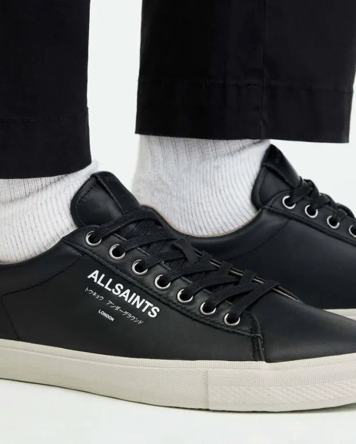 Underground Leather Low Top Sneakers Black Men AllSaints Shoes and Boots